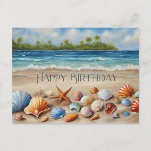 Alles Gute zum Geburtstag Muscheln am sandigen tro Postkarte