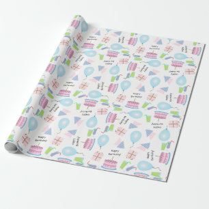 Alles Gute zum Geburtstag Muster in rosa/blauer Ve Geschenkpapier