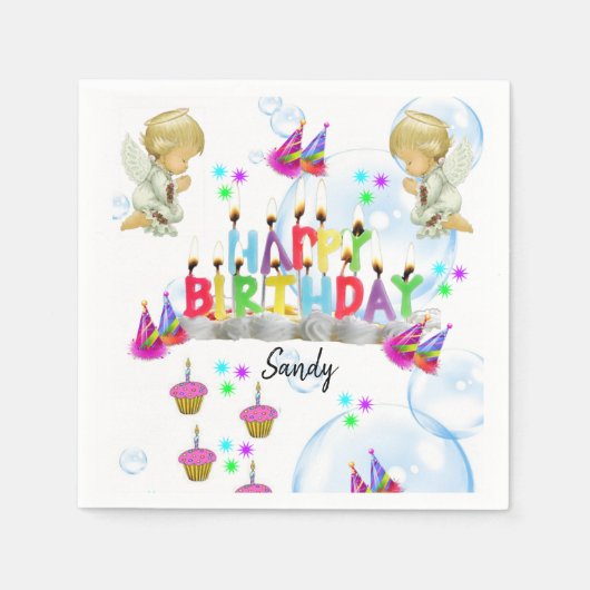 Alles Gute zum Geburtstag, Napkins, Engel Serviette (Vorderseite)