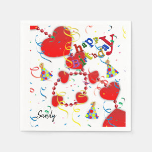 Alles Gute zum Geburtstag, Napkins, Rote Herzen Serviette