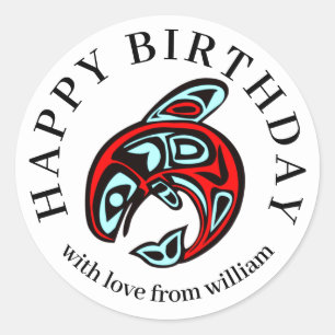 Alles Gute zum Geburtstag Native Orca Art Killerwa Runder Aufkleber