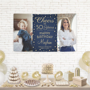 ALLES GUTE zum Geburtstag Navy & Gold Konfetti 2 F Banner
