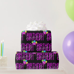 Alles Gute zum Geburtstag Neon Pink Mit Ballons Geschenkpapier