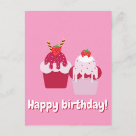 Alles Gute zum Geburtstag - Niedliche Rosa Erdbeer Postkarte