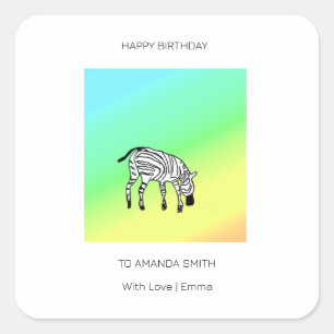 Alles Gute zum Geburtstag, Niedliches Kenyan Zebra Quadratischer Aufkleber