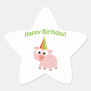 Alles Gute zum Geburtstag! Niedliches Schwein Stern-Aufkleber