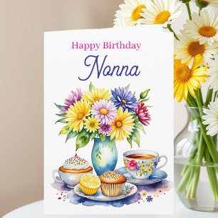 Alles Gute zum Geburtstag Nonna Blumen und Cupca Karte