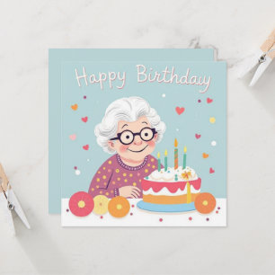 Alles Gute zum Geburtstag Oma Hearts & Cake Pastel Karte