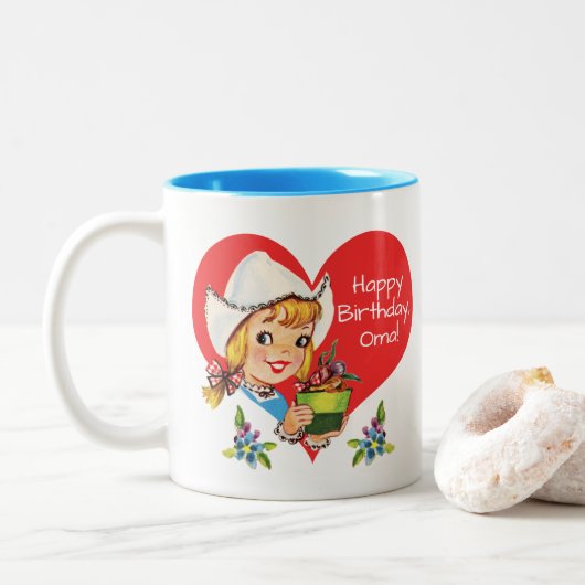 Alles Gute zum Geburtstag Oma Zweifarbige Tasse (Mit Donut)