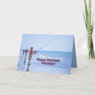 Alles Gute zum Geburtstag, Opa, Fischen am Strand Karte