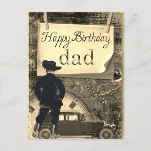 Alles Gute zum Geburtstag Papa  Auto Cowboy Uhr Postkarte