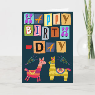 Alles Gute zum Geburtstag Paper Letters Retro Llam Karte
