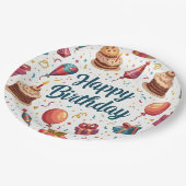 Alles Gute zum Geburtstag Papiertüte mit Balloons Pappteller (Schrägansicht)