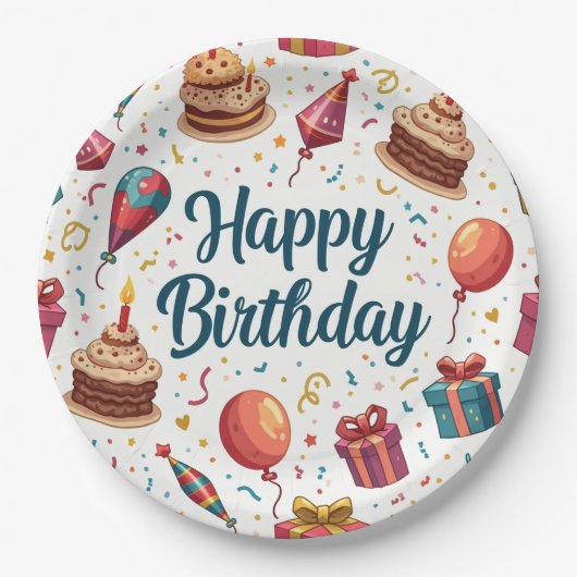 Alles Gute zum Geburtstag Papiertüte mit Balloons Pappteller (Vorderseite)
