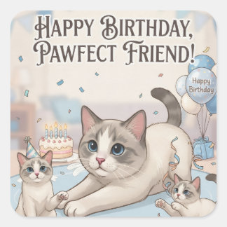 Alles Gute zum Geburtstag Pawfekter Freund Süße Ka Quadratischer Aufkleber