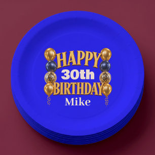 Alles Gute zum Geburtstag Personalisierter blauer Pappteller