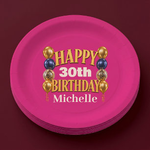 Alles Gute zum Geburtstag Personalisierter Rosa Lu Pappteller