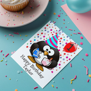 Alles Gute zum Geburtstag Pinguin-Kinder 1 Jahr al Karte