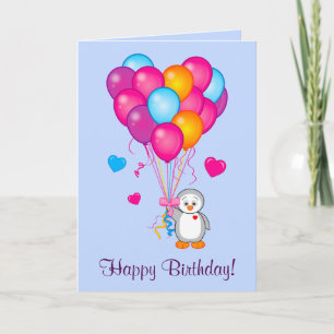 Alles Gute zum Geburtstag: Pinguin mit herzförmige Karte