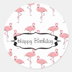 Alles Gute zum Geburtstag Pink Flamingo Muster Runder Aufkleber