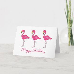 Alles Gute zum Geburtstag Pink Flamingo Tropical I Karte