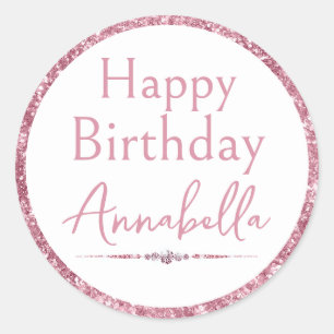 Alles Gute zum Geburtstag Pink Glitter und Diamant Runder Aufkleber
