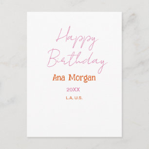 ALLES GUTE ZUM GEBURTSTAG PINK ORANGE NAME EINFACH POSTKARTE