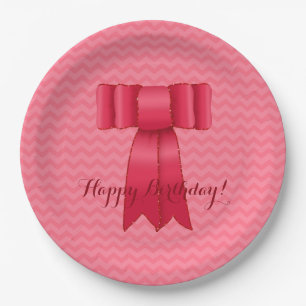 Alles Gute zum Geburtstag! Pink Satin Bow Paper Te Pappteller