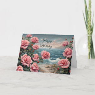 Alles Gute zum Geburtstag Pinke Rosen am Ozean Karte
