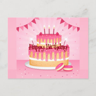 Alles Gute zum Geburtstag Pinker Kuchen Postkarte