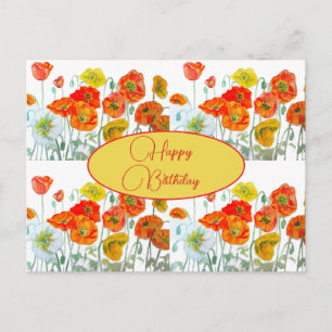 Alles Gute zum Geburtstag Poppy floral Rot Gelb Po Postkarte