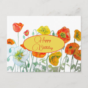 Alles Gute zum Geburtstag Poppy floral Rot Gelb Po Postkarte