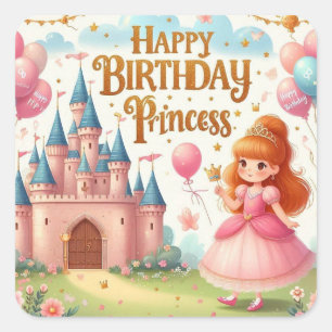 Alles Gute zum Geburtstag Prinzessin – Süße rosa P Quadratischer Aufkleber