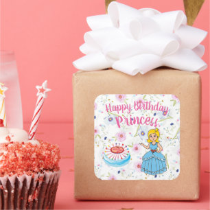 Alles Gute zum Geburtstag Prinzessinnen-Party  Quadratischer Aufkleber