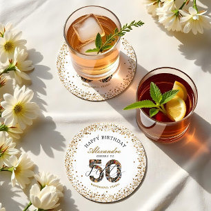 Alles Gute zum Geburtstag Prost auf 50 Jahre Foto- Runder Pappuntersetzer