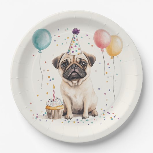 Alles Gute zum Geburtstag Pug Hund Pappteller (Vorderseite)