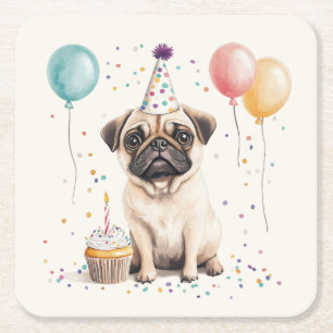 Alles Gute zum Geburtstag Pug Hund Rechteckiger Pappuntersetzer