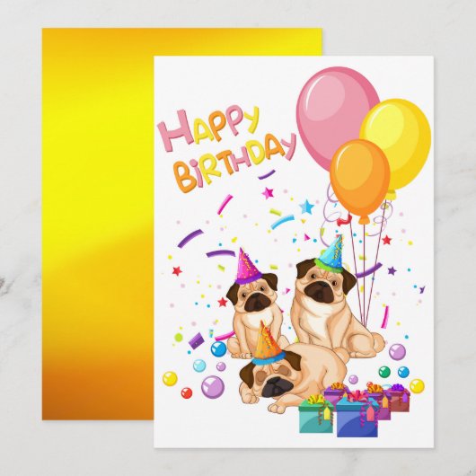 Alles Gute zum Geburtstag Pugs Einladung (Vorne/Hinten)