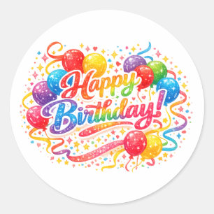 Alles Gute zum Geburtstag Regenbogen Luftballons K Runder Aufkleber