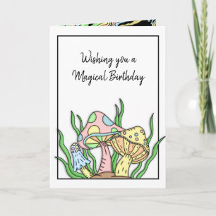 Alles Gute zum Geburtstag Retro-Pilze und Malvorla Karte
