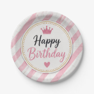 Alles Gute zum Geburtstag Rosa Gestreifte Papier T Pappteller