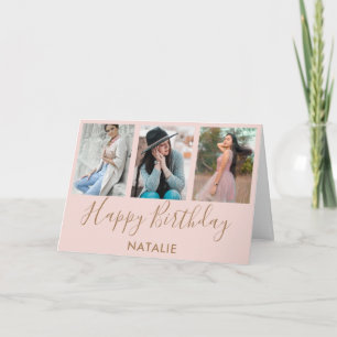 Alles Gute zum Geburtstag Rosa und Gold 3 FotoColl Karte