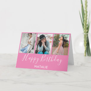 Alles Gute zum Geburtstag Rosa und Weiß 3 FotoColl Karte