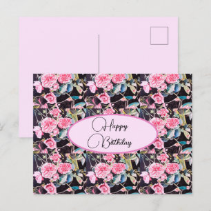 Alles Gute zum Geburtstag Rose floral Pink Schwarz Postkarte