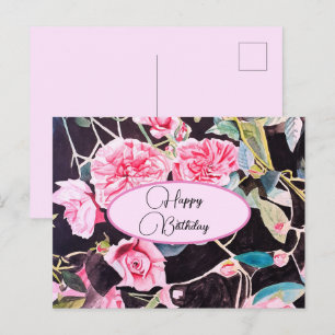 Alles Gute zum Geburtstag Rose floral Pink Schwarz Postkarte