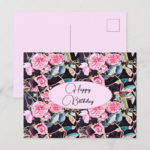 Alles Gute zum Geburtstag Rose floral Pink Schwarz Postkarte