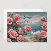 Alles Gute zum Geburtstag Rosen am Meer Postkarte (Vorne/Hinten)