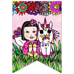 Alles Gute zum Geburtstag Rot Rosa und Lila Einhor Wimpelkette