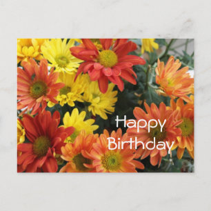 Alles Gute zum Geburtstag, rote, gelbe und orangef Postkarte