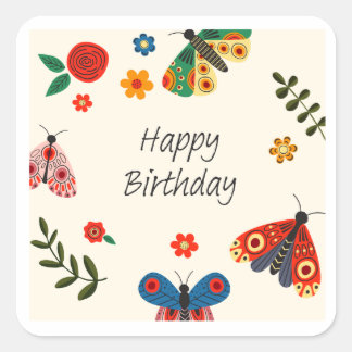 Alles Gute zum Geburtstag Schmetterling Florale Gr Quadratischer Aufkleber